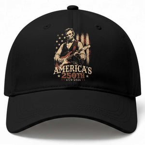 USA 250th 1776 to 2026 Rock Star Abraham Lincoln Baseball Cap Vintage Electric Guitar Player Patriotic Us Flag Semiquincentennial
