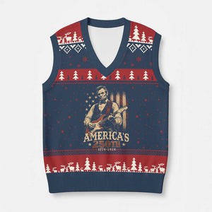 USA 250th 1776 to 2026 Rock Star Abraham Lincoln V-Neck Knit Sweater Vest Vintage Electric Guitar Player Patriotic Us Flag Semiquincentennial