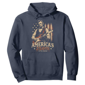 USA 250th 1776 to 2026 Rock Star Abraham Lincoln Hoodie Vintage Electric Guitar Player Patriotic Us Flag Semiquincentennial