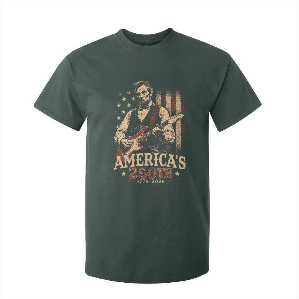 USA 250th 1776 to 2026 Rock Star Abraham Lincoln T Shirt For Kid Vintage Electric Guitar Player Patriotic Us Flag Semiquincentennial
