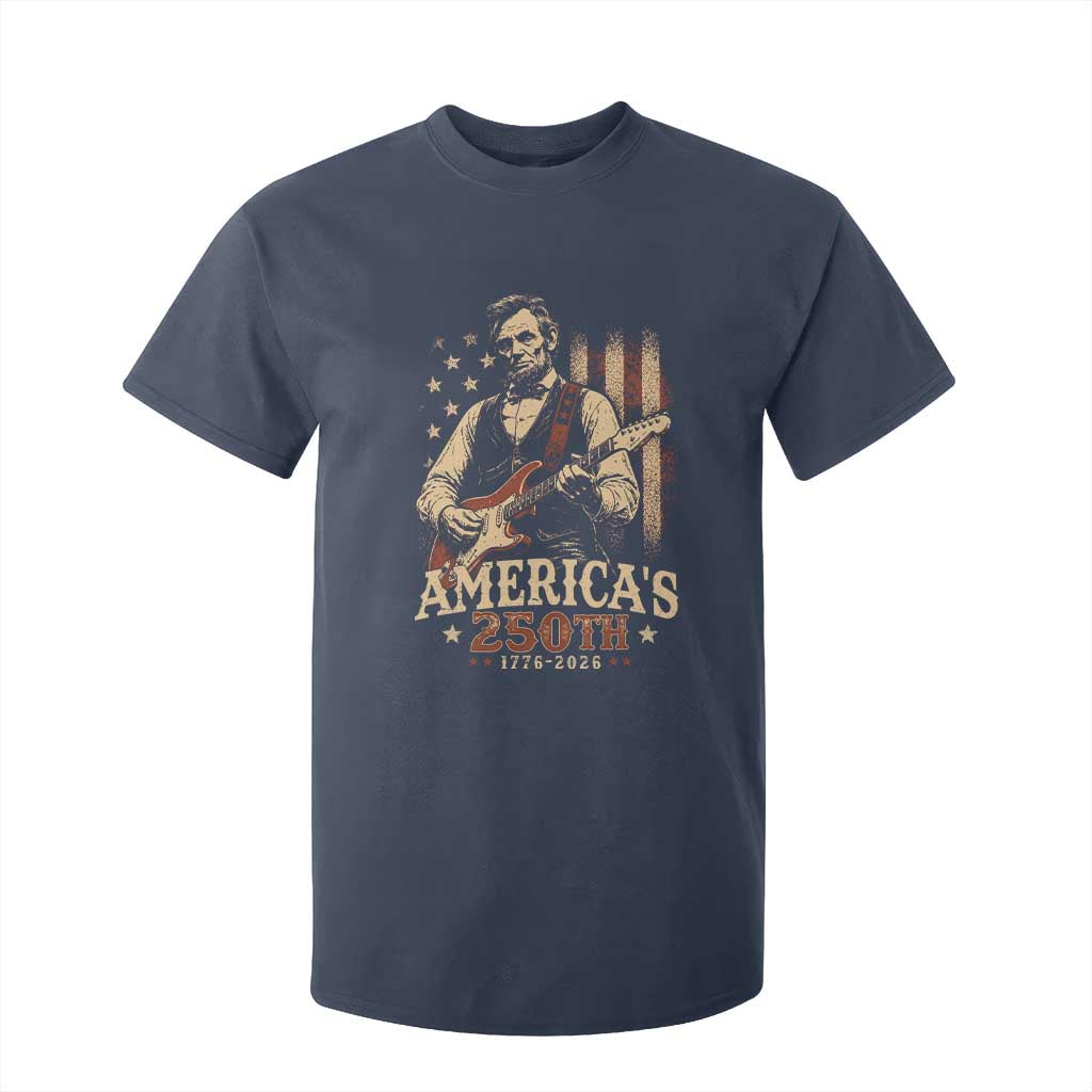 USA 250th 1776 to 2026 Rock Star Abraham Lincoln T Shirt For Kid Vintage Electric Guitar Player Patriotic Us Flag Semiquincentennial