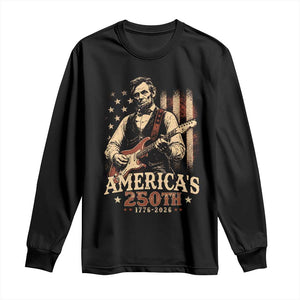 USA 250th 1776 to 2026 Rock Star Abraham Lincoln Long Sleeve Shirt Vintage Electric Guitar Player Patriotic Us Flag Semiquincentennial