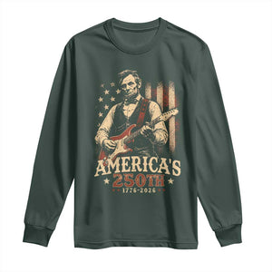 USA 250th 1776 to 2026 Rock Star Abraham Lincoln Long Sleeve Shirt Vintage Electric Guitar Player Patriotic Us Flag Semiquincentennial