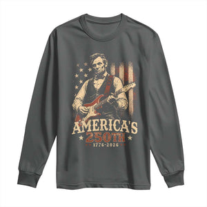 USA 250th 1776 to 2026 Rock Star Abraham Lincoln Long Sleeve Shirt Vintage Electric Guitar Player Patriotic Us Flag Semiquincentennial