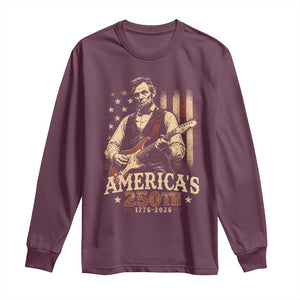 USA 250th 1776 to 2026 Rock Star Abraham Lincoln Long Sleeve Shirt Vintage Electric Guitar Player Patriotic Us Flag Semiquincentennial