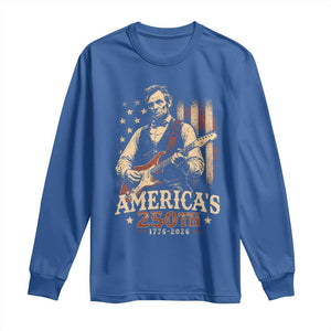 USA 250th 1776 to 2026 Rock Star Abraham Lincoln Long Sleeve Shirt Vintage Electric Guitar Player Patriotic Us Flag Semiquincentennial