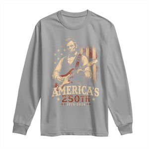 USA 250th 1776 to 2026 Rock Star Abraham Lincoln Long Sleeve Shirt Vintage Electric Guitar Player Patriotic Us Flag Semiquincentennial