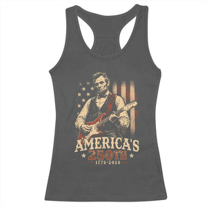 USA 250th 1776 to 2026 Rock Star Abraham Lincoln Racerback Tank Top Vintage Electric Guitar Player Patriotic Us Flag Semiquincentennial