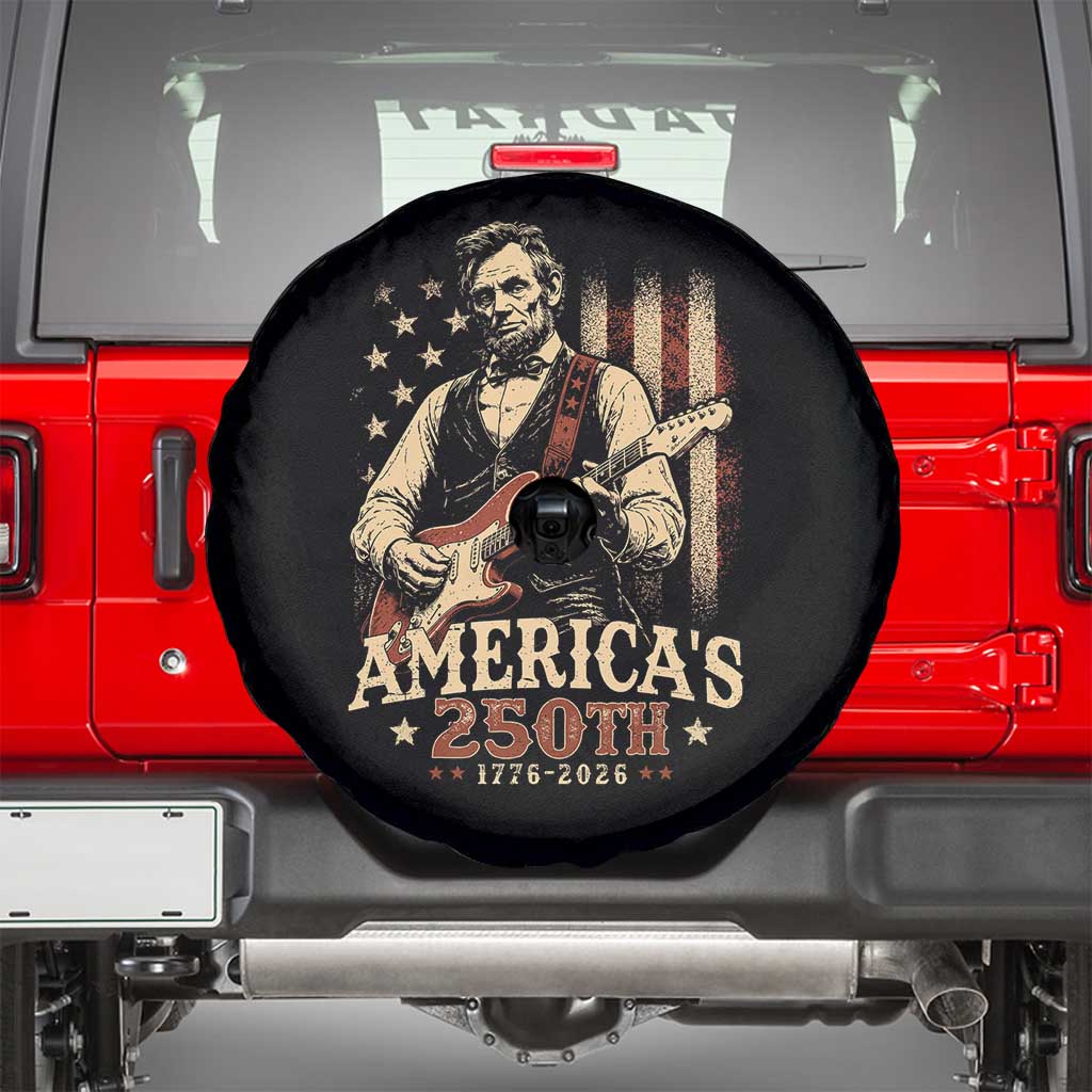 USA 250th 1776 to 2026 Rock Star Abraham Lincoln Spare Tire Cover Vintage Electric Guitar Player Patriotic Us Flag Semiquincentennial
