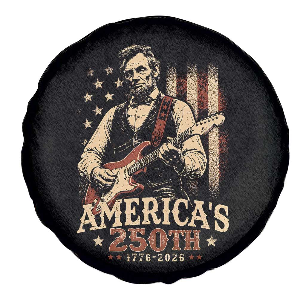 USA 250th 1776 to 2026 Rock Star Abraham Lincoln Spare Tire Cover Vintage Electric Guitar Player Patriotic Us Flag Semiquincentennial