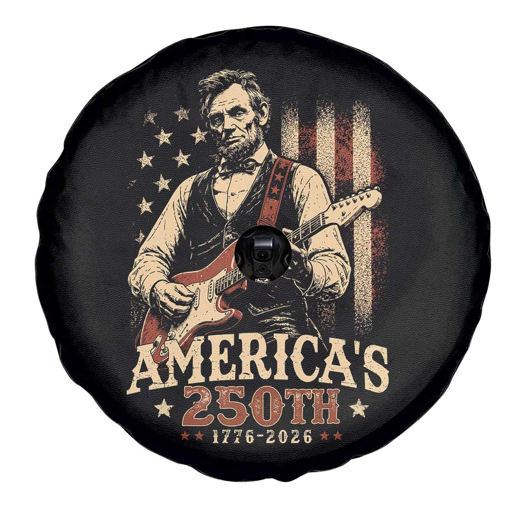 USA 250th 1776 to 2026 Rock Star Abraham Lincoln Spare Tire Cover Vintage Electric Guitar Player Patriotic Us Flag Semiquincentennial