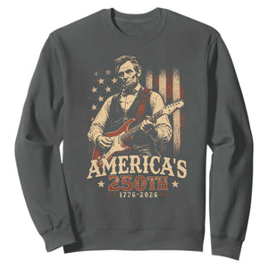 USA 250th 1776 to 2026 Rock Star Abraham Lincoln Sweatshirt Vintage Electric Guitar Player Patriotic Us Flag Semiquincentennial