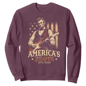 USA 250th 1776 to 2026 Rock Star Abraham Lincoln Sweatshirt Vintage Electric Guitar Player Patriotic Us Flag Semiquincentennial