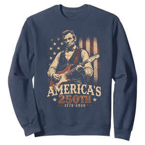 USA 250th 1776 to 2026 Rock Star Abraham Lincoln Sweatshirt Vintage Electric Guitar Player Patriotic Us Flag Semiquincentennial