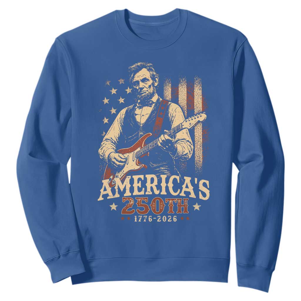 USA 250th 1776 to 2026 Rock Star Abraham Lincoln Sweatshirt Vintage Electric Guitar Player Patriotic Us Flag Semiquincentennial