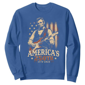 USA 250th 1776 to 2026 Rock Star Abraham Lincoln Sweatshirt Vintage Electric Guitar Player Patriotic Us Flag Semiquincentennial