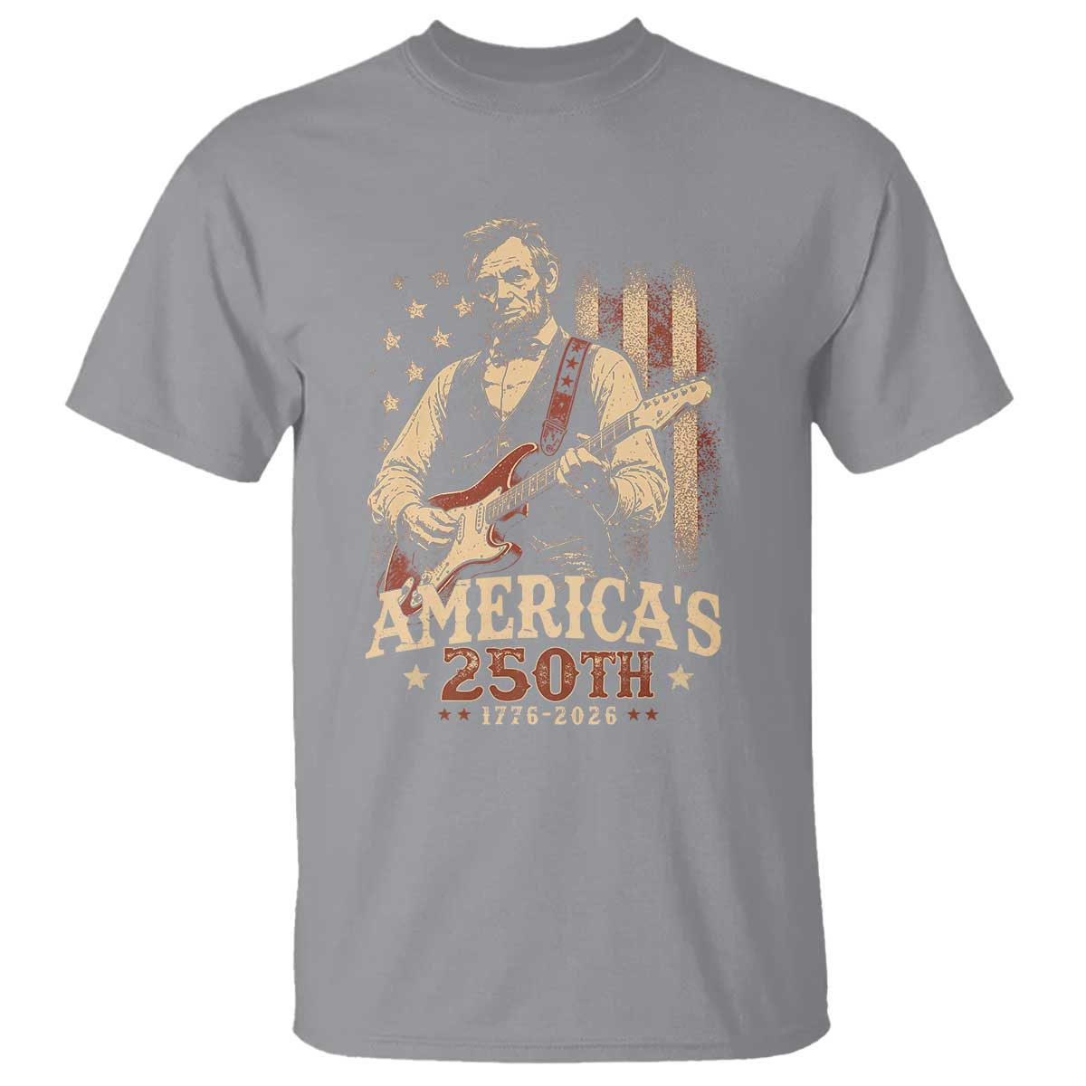 USA 250th 1776 to 2026 Rock Star Abraham Lincoln T Shirt Vintage Electric Guitar Player Patriotic Us Flag Semiquincentennial