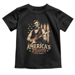 USA 250th 1776 to 2026 Rock Star Abraham Lincoln Toddler T Shirt Vintage Electric Guitar Player Patriotic Us Flag Semiquincentennial