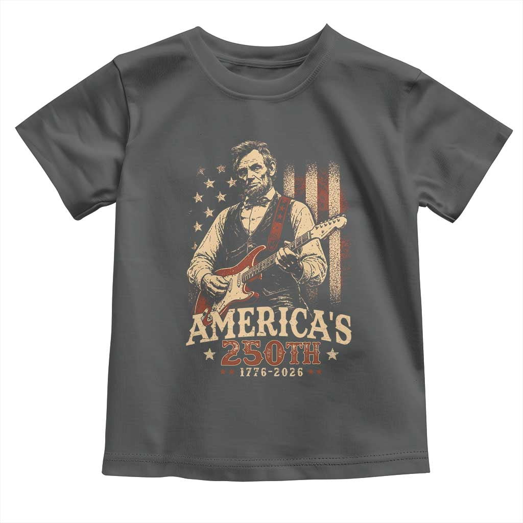 USA 250th 1776 to 2026 Rock Star Abraham Lincoln Toddler T Shirt Vintage Electric Guitar Player Patriotic Us Flag Semiquincentennial