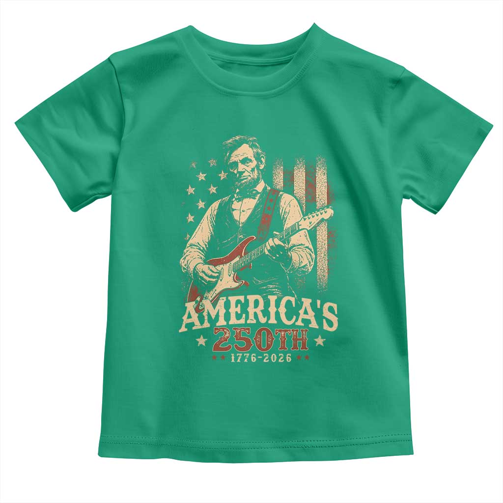 USA 250th 1776 to 2026 Rock Star Abraham Lincoln Toddler T Shirt Vintage Electric Guitar Player Patriotic Us Flag Semiquincentennial