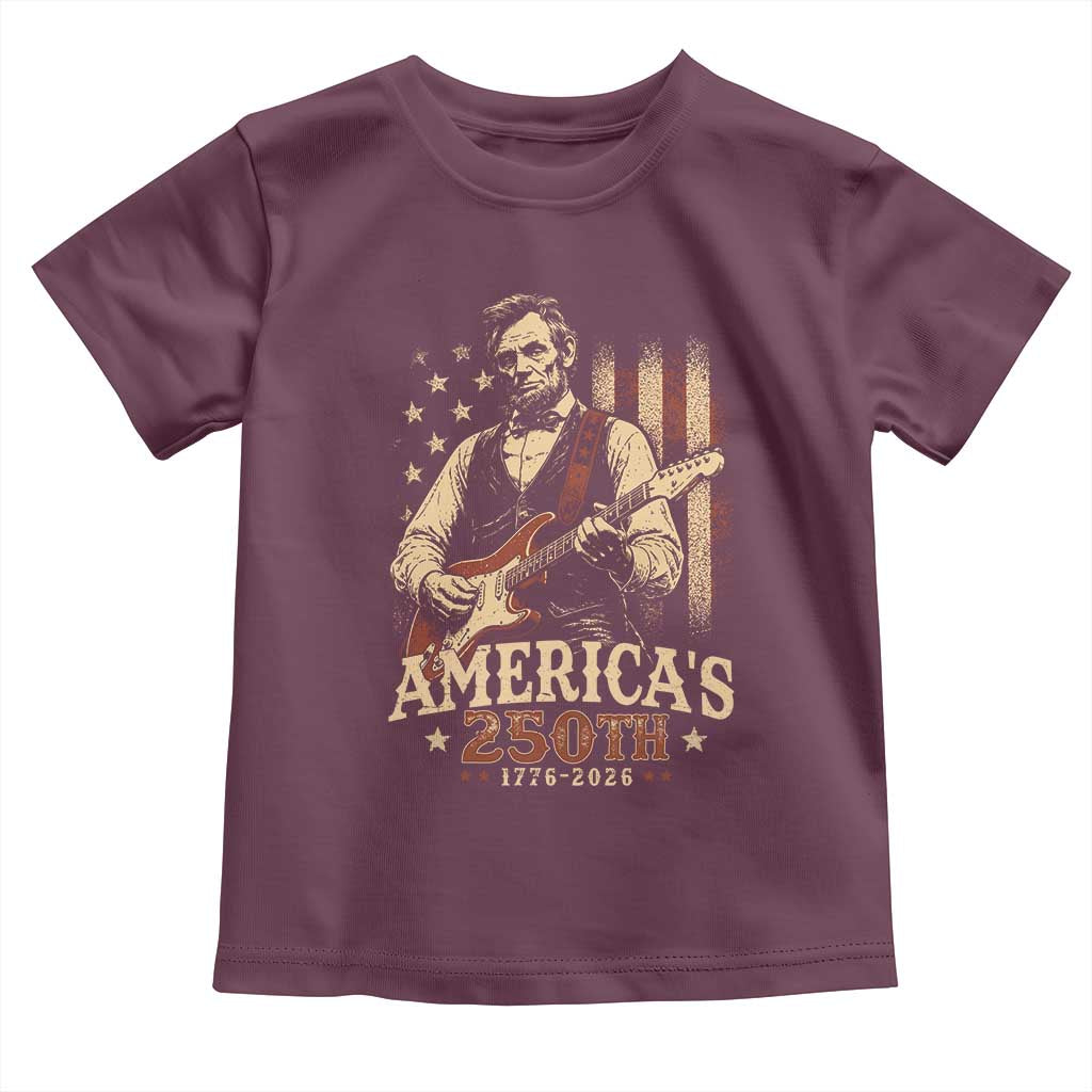 USA 250th 1776 to 2026 Rock Star Abraham Lincoln Toddler T Shirt Vintage Electric Guitar Player Patriotic Us Flag Semiquincentennial