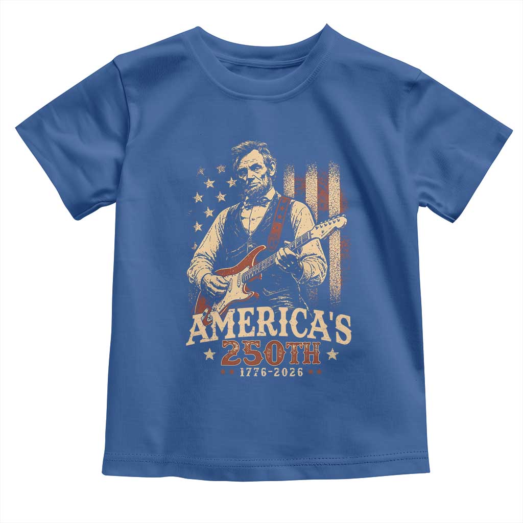 USA 250th 1776 to 2026 Rock Star Abraham Lincoln Toddler T Shirt Vintage Electric Guitar Player Patriotic Us Flag Semiquincentennial