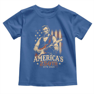 USA 250th 1776 to 2026 Rock Star Abraham Lincoln Toddler T Shirt Vintage Electric Guitar Player Patriotic Us Flag Semiquincentennial