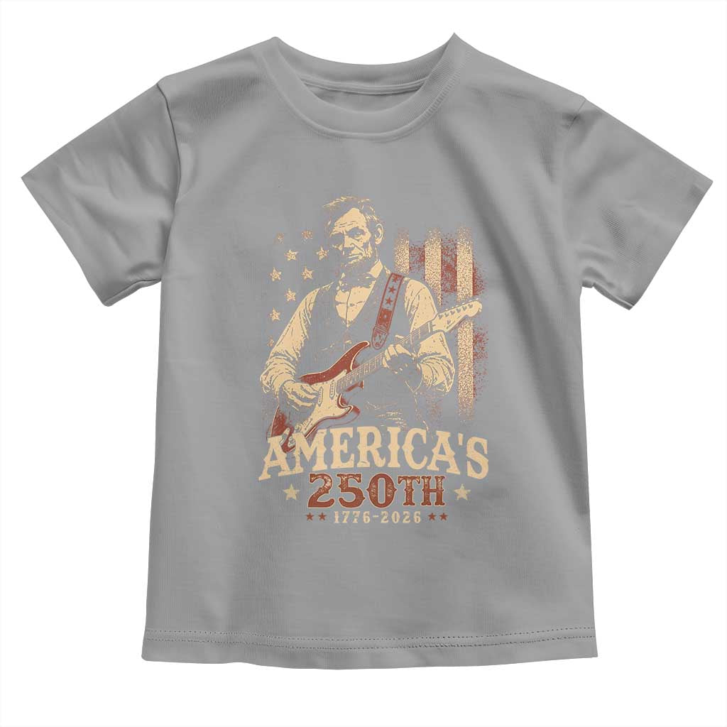 USA 250th 1776 to 2026 Rock Star Abraham Lincoln Toddler T Shirt Vintage Electric Guitar Player Patriotic Us Flag Semiquincentennial