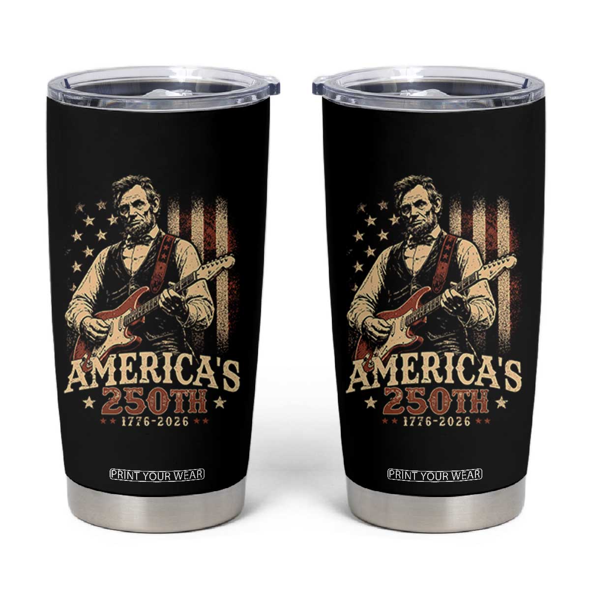 USA 250th 1776 to 2026 Rock Star Abraham Lincoln Tumbler Cup Vintage Electric Guitar Player Patriotic Us Flag Semiquincentennial