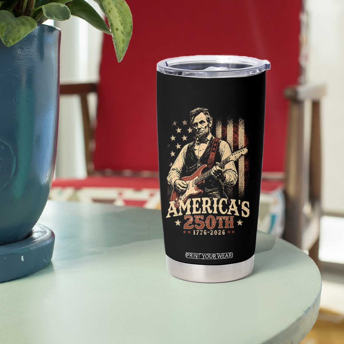USA 250th 1776 to 2026 Rock Star Abraham Lincoln Tumbler Cup Vintage Electric Guitar Player Patriotic Us Flag Semiquincentennial