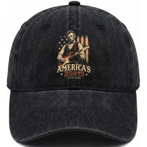 USA 250th 1776 to 2026 Rock Star Abraham Lincoln Washed Cotton Baseball Cap Vintage Electric Guitar Player Patriotic Us Flag Semiquincentennial