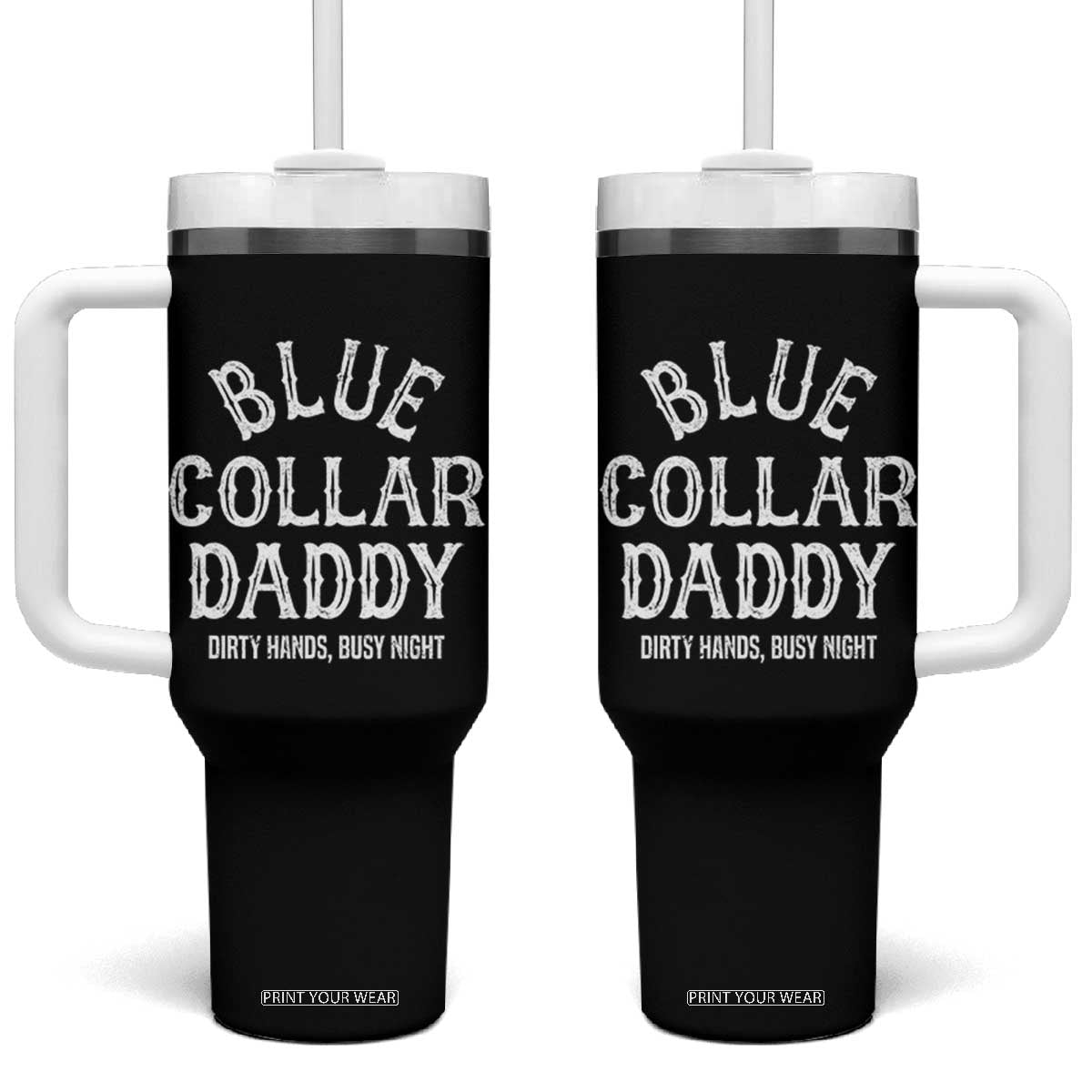 Blue Collar Daddy Hardworking Dad Tumbler With Handle Dirty Hands Busy Nights Workers Vintage Fathers Day Gift