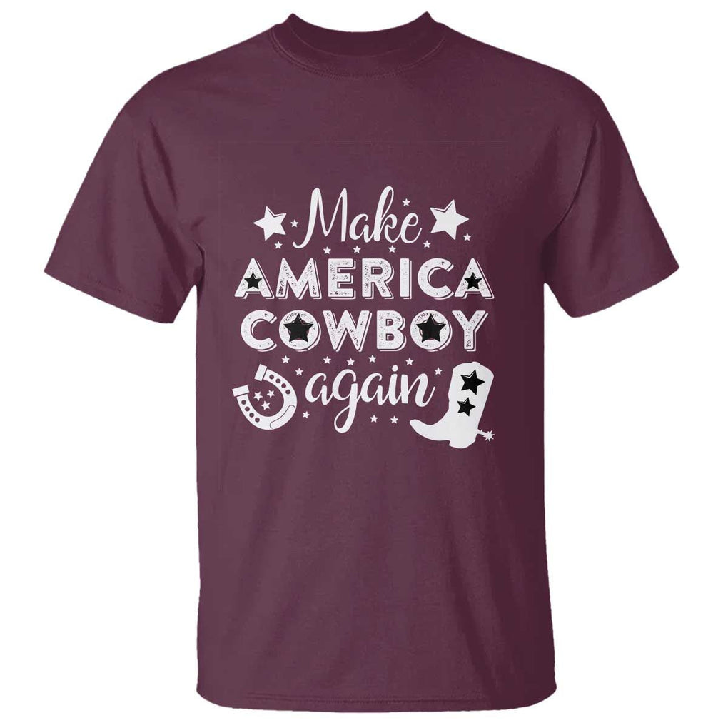 Retro Western T Shirt Make America A Cowboy Again Country Lifestyle Rodeo TS02 Maroon Print Your Wear