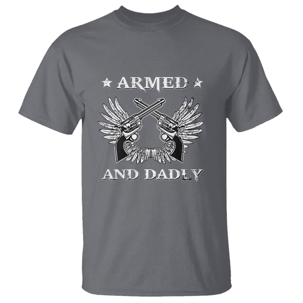 Funny Western Dad T Shirt Armed And Dadly American Fathers Vintage Retro TS02 Charcoal Print Your Wear