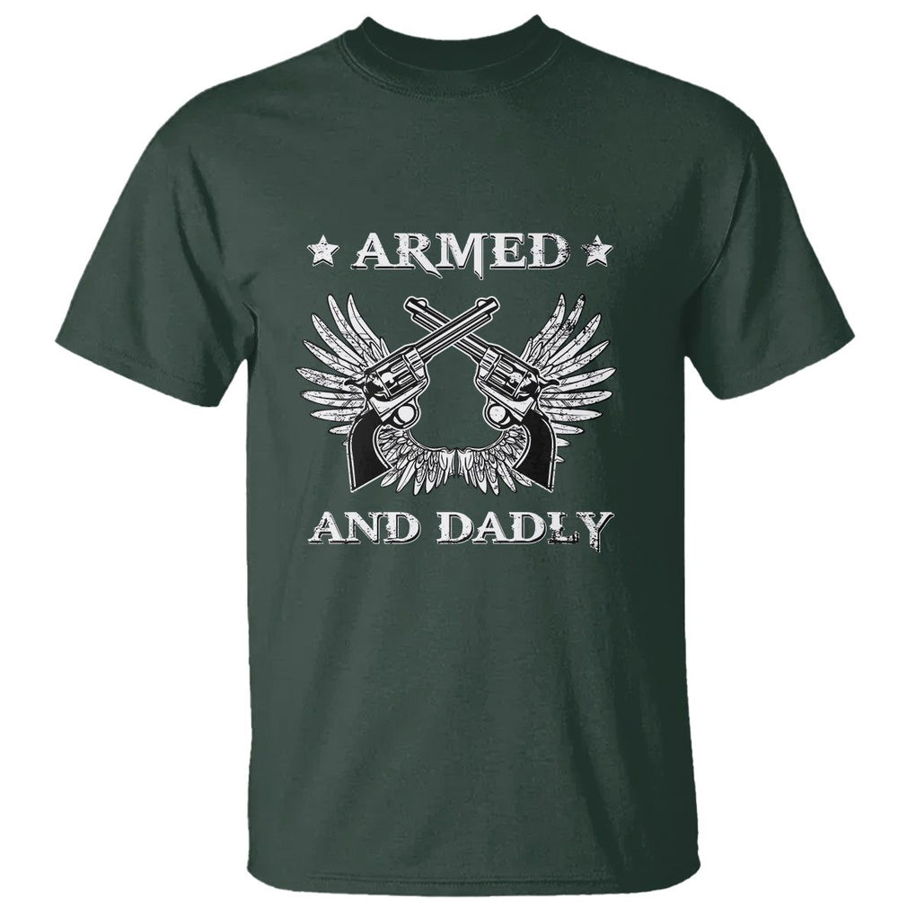 Funny Western Dad T Shirt Armed And Dadly American Fathers Vintage Retro TS02 Dark Forest Green Print Your Wear