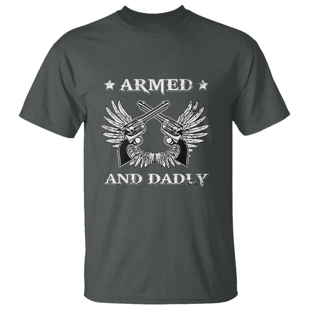 Funny Western Dad T Shirt Armed And Dadly American Fathers Vintage Retro TS02 Dark Heather Print Your Wear