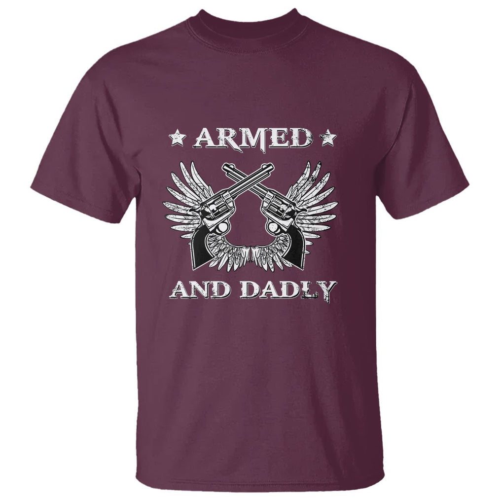 Funny Western Dad T Shirt Armed And Dadly American Fathers Vintage Retro TS02 Maroon Print Your Wear