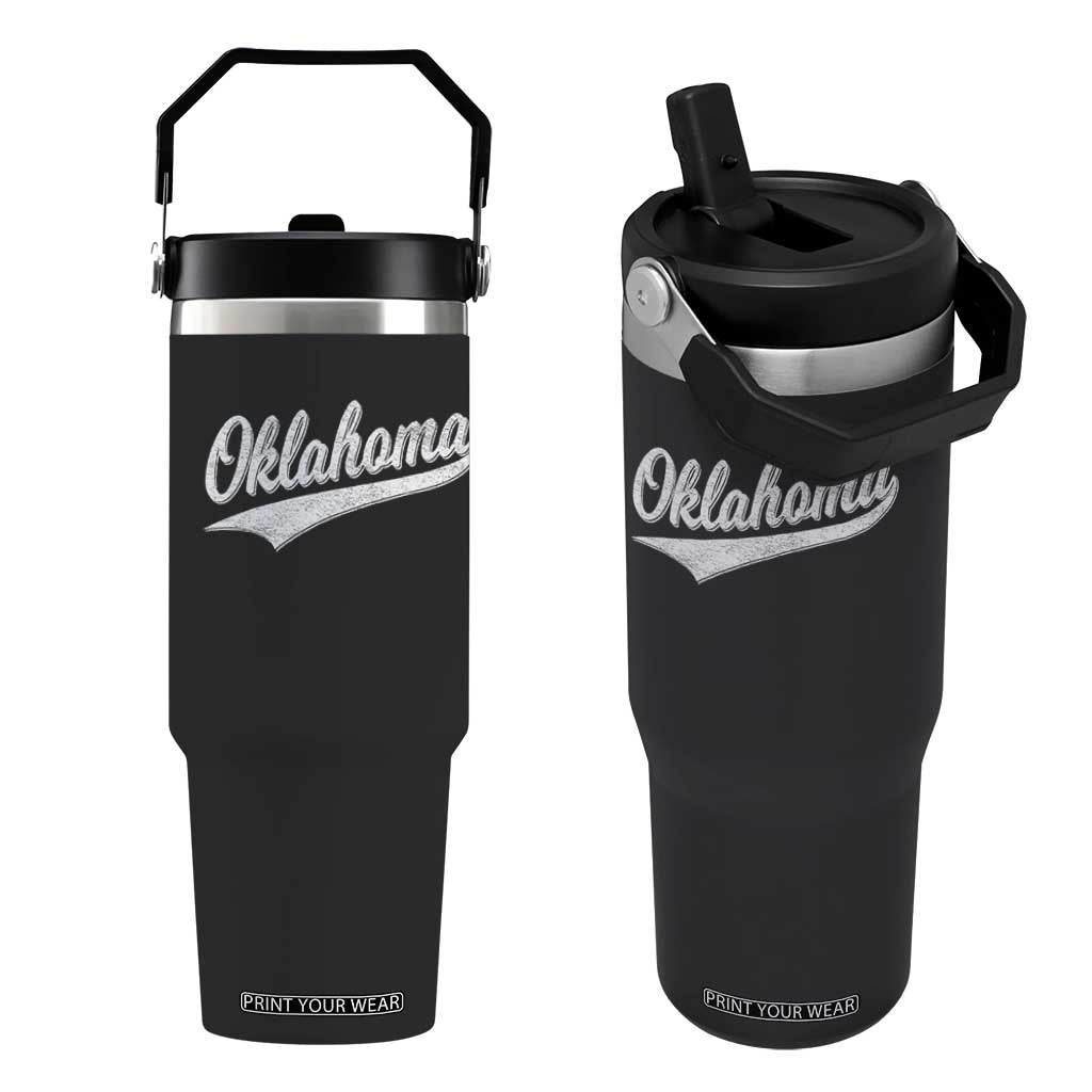 Vintage Oklahoma Throwback Distressed Flip Straw Tumbler Retro Classic OK State Pride TS02 One Size: 30 oz Black Print Your Wear