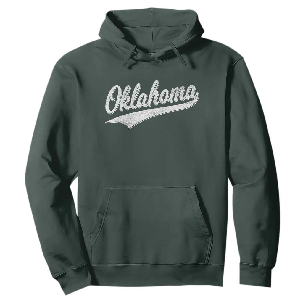 Vintage Oklahoma Throwback Distressed Hoodie Retro Classic OK State Pride TS02 Dark Forest Green Print Your Wear