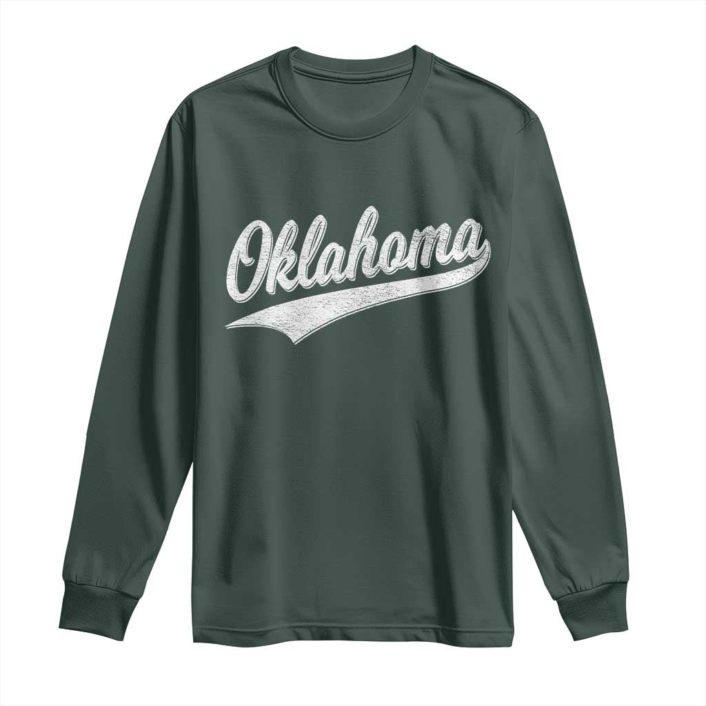 Vintage Oklahoma Throwback Distressed Long Sleeve Shirt Retro Classic OK State Pride TS02 Dark Forest Green Print Your Wear