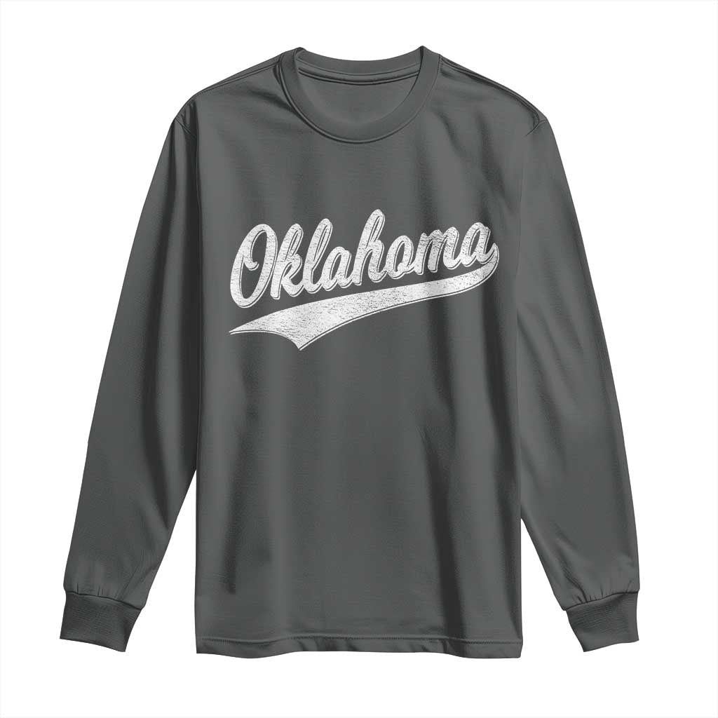Vintage Oklahoma Throwback Distressed Long Sleeve Shirt Retro Classic OK State Pride TS02 Dark Heather Print Your Wear