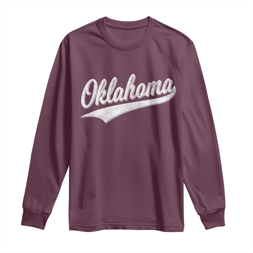 Vintage Oklahoma Throwback Distressed Long Sleeve Shirt Retro Classic OK State Pride TS02 Maroon Print Your Wear