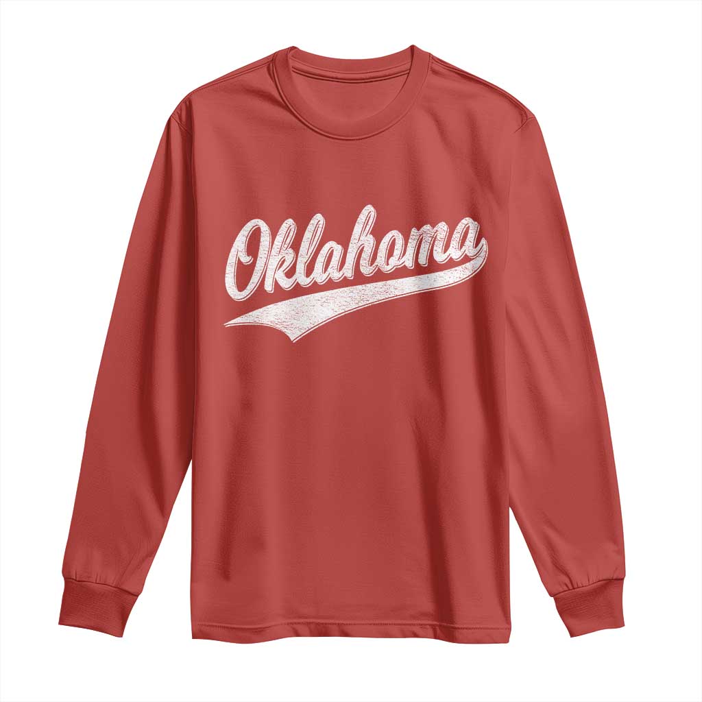 Vintage Oklahoma Throwback Distressed Long Sleeve Shirt Retro Classic OK State Pride TS02 Red Print Your Wear