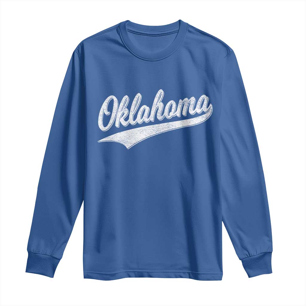 Vintage Oklahoma Throwback Distressed Long Sleeve Shirt Retro Classic OK State Pride TS02 Royal Blue Print Your Wear