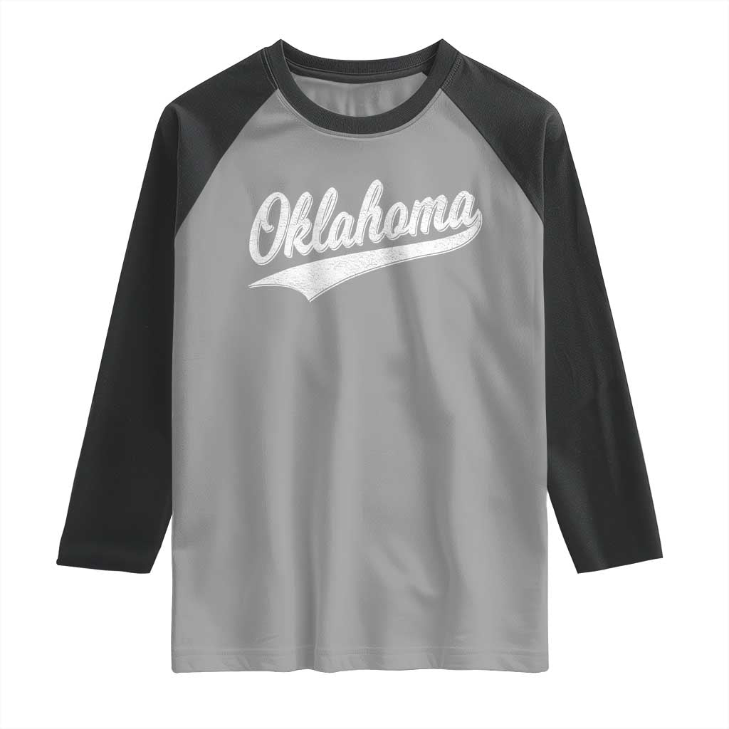 Vintage Oklahoma Throwback Distressed Raglan Shirt Retro Classic OK State Pride TS02 Sport Gray Black Print Your Wear