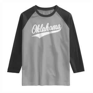 Vintage Oklahoma Throwback Distressed Raglan Shirt Retro Classic OK State Pride TS02 Sport Gray Black Print Your Wear