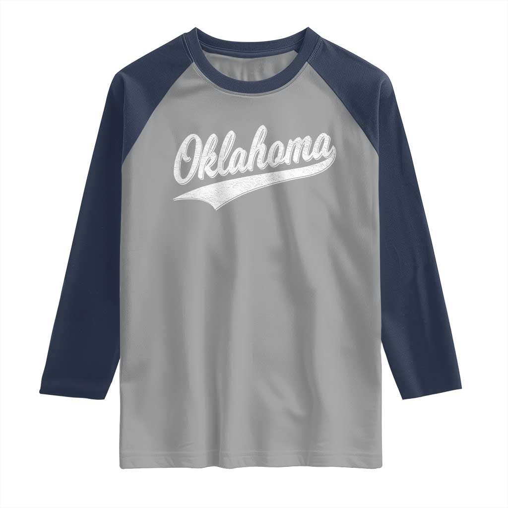 Vintage Oklahoma Throwback Distressed Raglan Shirt Retro Classic OK State Pride TS02 Sport Gray Navy Print Your Wear
