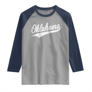 Vintage Oklahoma Throwback Distressed Raglan Shirt Retro Classic OK State Pride TS02 Sport Gray Navy Print Your Wear