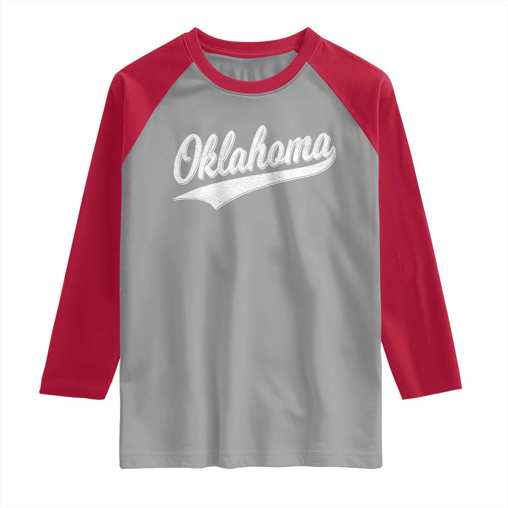 Vintage Oklahoma Throwback Distressed Raglan Shirt Retro Classic OK State Pride TS02 Sport Gray Red Print Your Wear