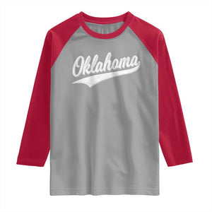 Vintage Oklahoma Throwback Distressed Raglan Shirt Retro Classic OK State Pride TS02 Sport Gray Red Print Your Wear